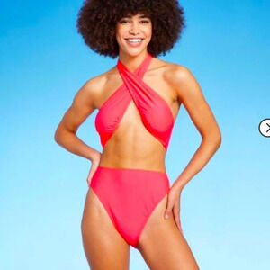 NWT Coral one pc tank swim suit. Size S features cross front, halter neck (4-6).